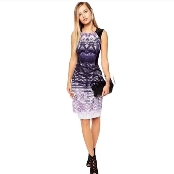 KAREN MILLEN | Blue Abstract Multi Ombre Sheath Dress sz 4 - Picture 1 of 7